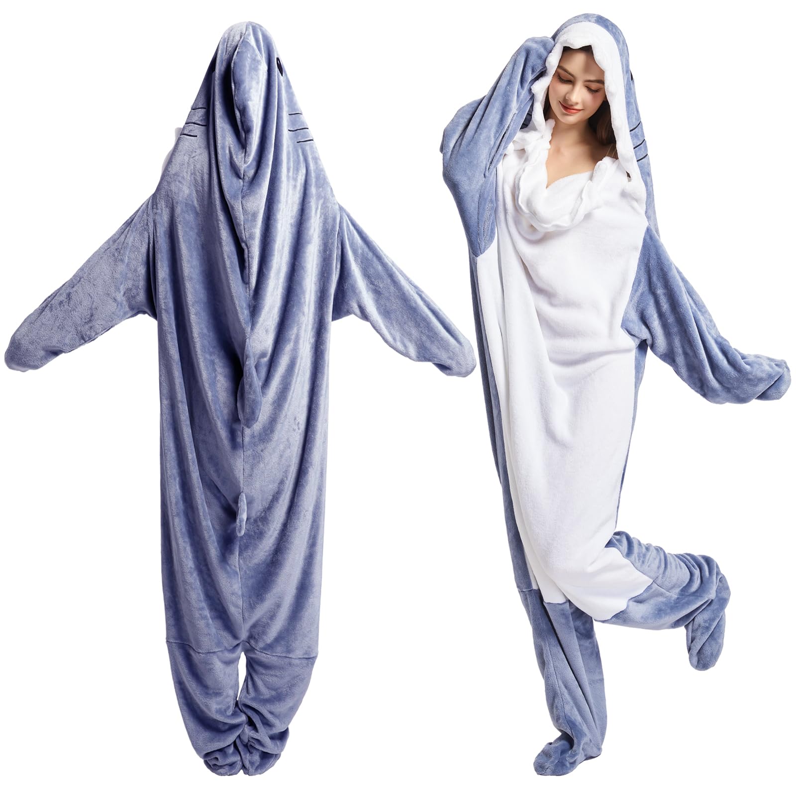 JESOHO Shark Blanket Hoodie Onesie Adult, Wearable Shark Blanket,Sleeping Bag,Soft Cozy Shark Costume,Cosplay Shark Costume Gift for Family and Friends (M-for:157cm~166cm Height)
