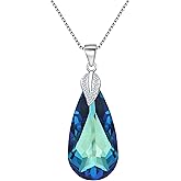 EleQueen 925 Sterling Silver CZ Teardrop Leaf Pendant Necklace Made with Austrian Crystal for Women, Valentine's Day/Mother's Day/Christmas Jewelry Gift