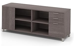 Bestar Pro-Linea Credenza with 3 Drawers, 72W, Bark Grey