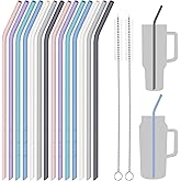 NiHome 14PCS Silicone Straws Fit for Stanley 40oz 30oz Tumbler, 14&rdquo; Straws | 14&rdquo; Extra Long Reusable Drinking Straw, Flexible Cut-To-Fit for 1/Half Gallon 75 64 oz Large Water Bottle,2 Brushes (Macaron)