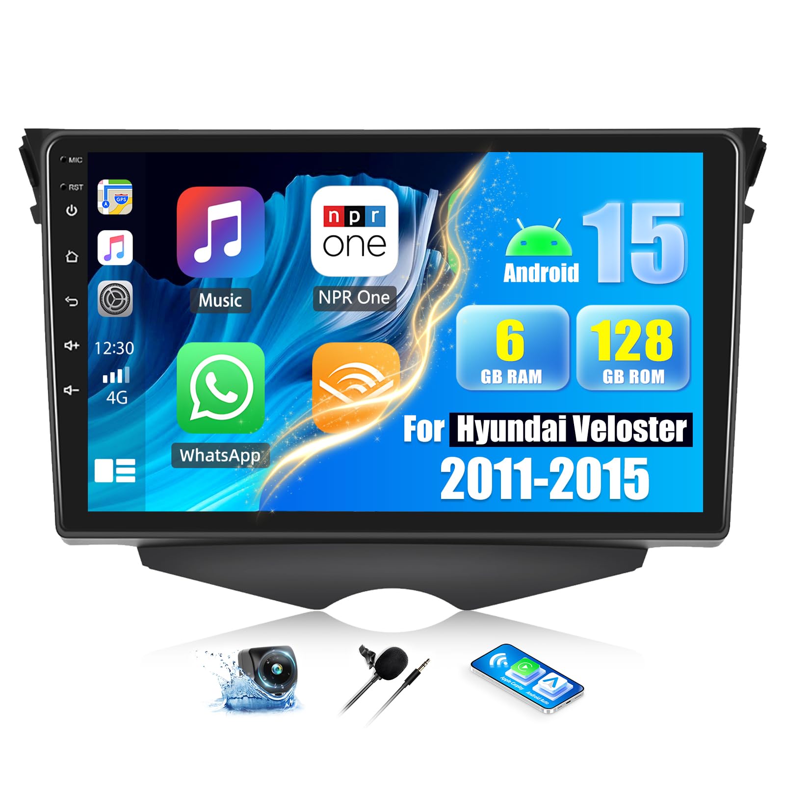 Photo 1 of [8 Core 6G+128G] Android 15 Car Radio for Hyundai Veloster 2011-2015,9" Touchscreen Car Stereo Radio with Wireless CarPlay Andriod Auto,Bluetooth,GPS,WiFi,FM/RDS Radio,SWC EQ DSP+AHD Backup Camera