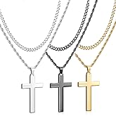 Kigeli Cross Necklace for Men Silver Gold Black Layered Chains Stainless Steel Cross Pendant Religious Jewelry Gifts for Birthday Easter