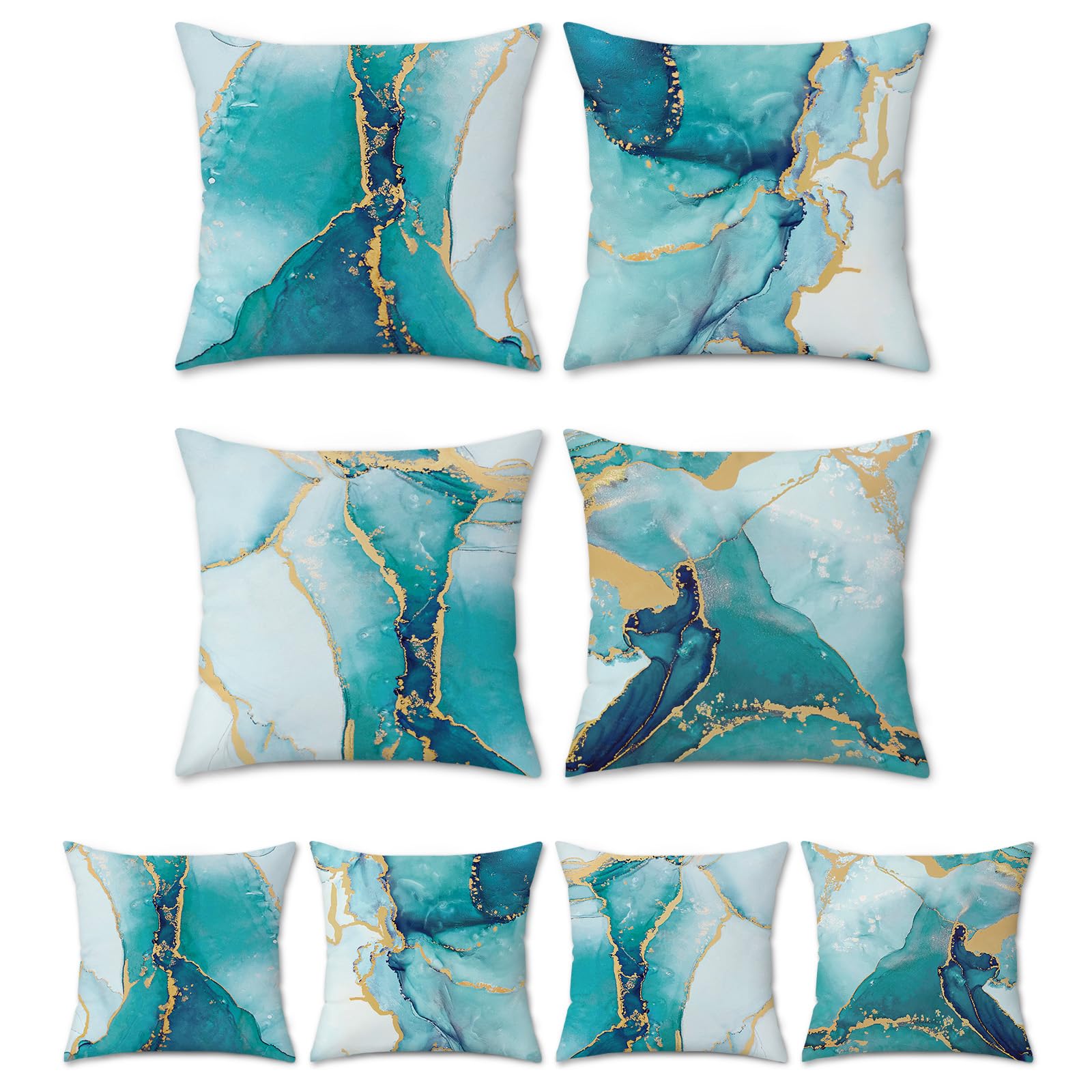 Bonhause Teal Marble Cushion Covers 45 x 45 cm Double Sided Turquoise Gold Abstract Modern Decorative Throw Pillow Covers for Sofa Patio Home Decor Set of 4 — image 1