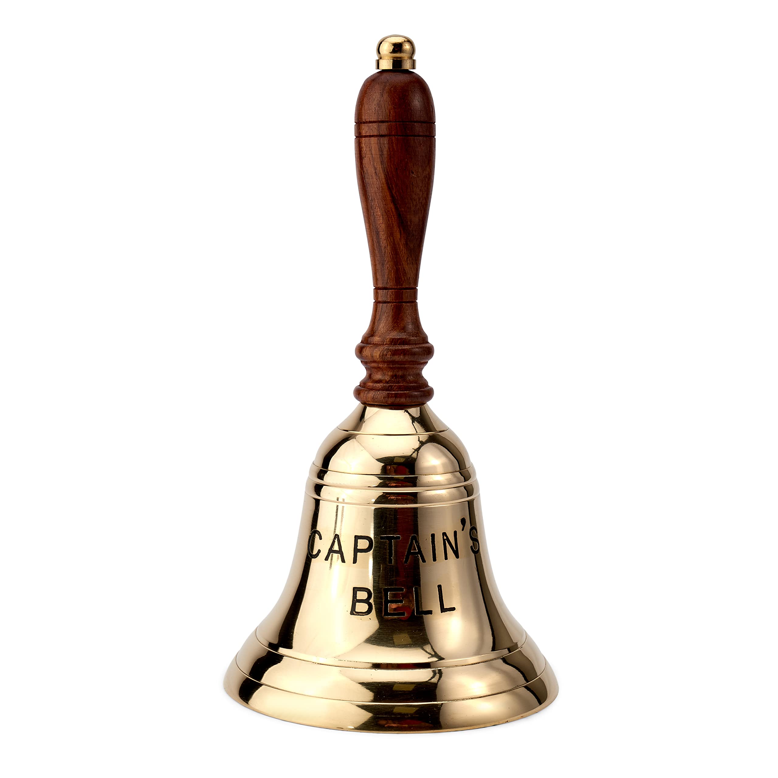 NKlaus 21 cm table bell Captain bell engraved brass handbell with wooden handle 11582