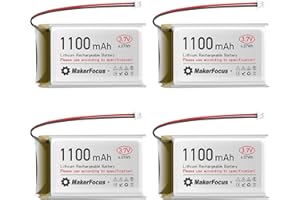 MakerFocus 4pcs 3.7V 1100mAh Lithium Polymer Battery 1S LiPo Rechargeable Battery with Protection Board, Insulated Rubber Tape and JST 1.25 Plug for ESP32 Development Board, Mesh Node T114
