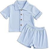 fhutpw Baby Boy Clothes Toddler Infant Leisure Ribbed Button Down Shirt Tops + Shorts Set 2PCS Summer Soft and Smooth Outfit
