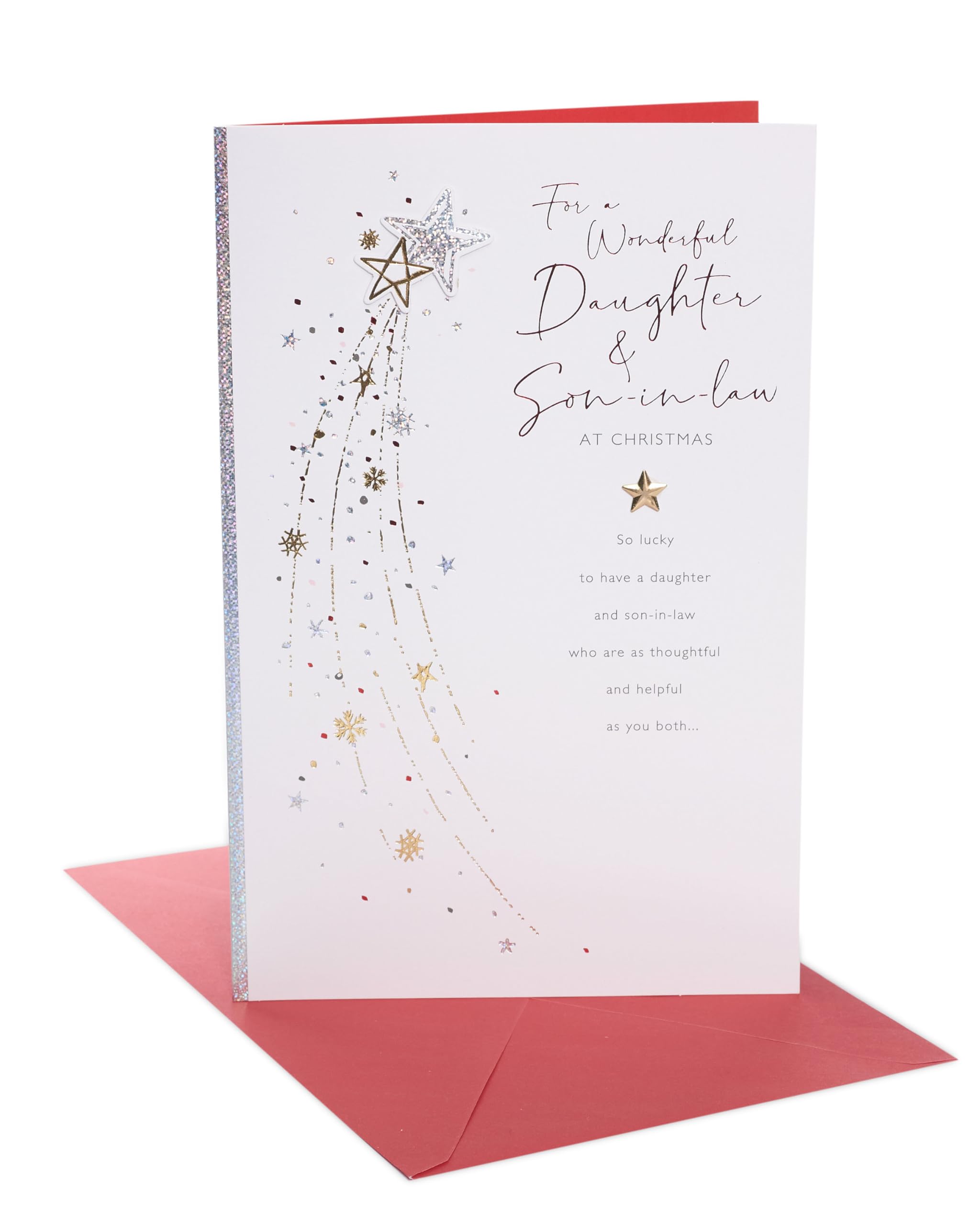 UK Greetings | Christmas Card for Daughter & Son-in-Law | Xmas Presents | Her/Him | Shooting Star Design | With Envelope | 16.5 x 25.4 cm