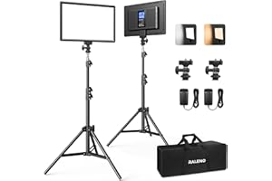 RALENO 2 Packs LED Video Light, 13" Photography Lighting Kit with Stand for Video Recording, 8000mAh Built-in Battery Phone H