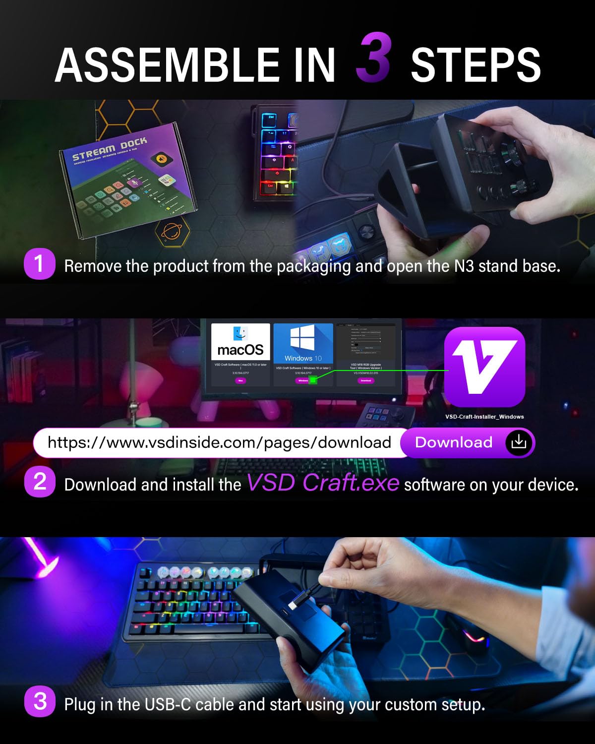 Basicolor N3 Stream Controller Deck mit 6 LCD-Makrotasten, 3 Buttons & 3 Drehreglern – Programmierbare Tastatur für Streaming (YouTube, OBS, Twitch), Kreation, Produktivität (Office) & Gaming (Mac/PC) 5