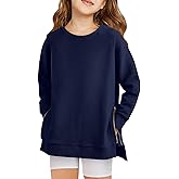 Haloumoning Girls Sweatshirts Casual Long Sleeve Crew Neck Pullover Tops with Side Zipper Fall Clothes 5-14Y