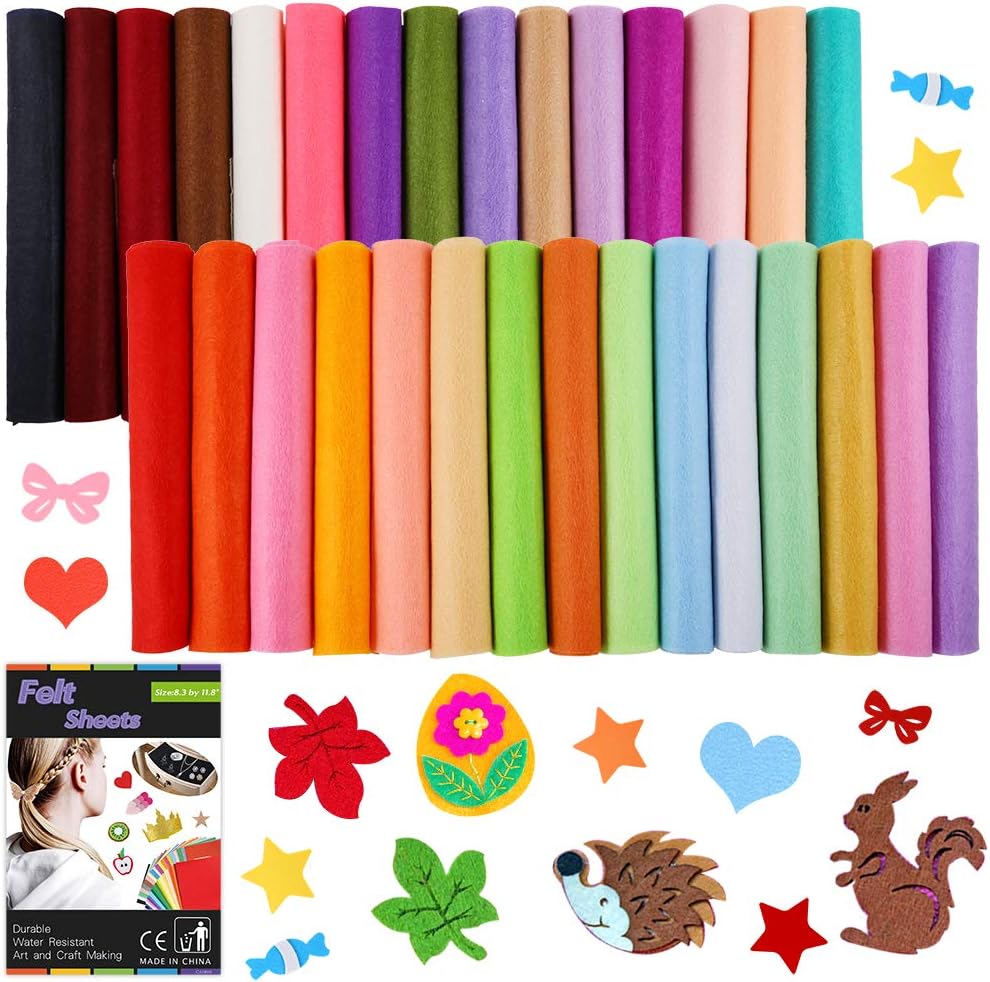 Caydo 30 Pieces 30 Colors Adhesive Back Felt Sheets Fabric Sticky Back