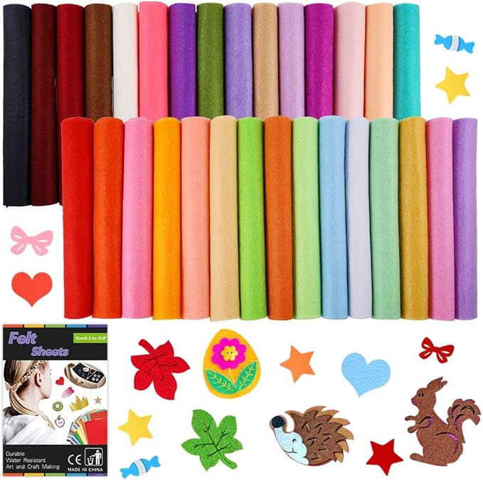 Caydo 30 Pieces 30 Colors Adhesive Back Felt Sheets Fabric Sticky Back Sheets, 8.3 by 11.8" (A4