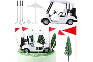 Leitee 21 Pcs Golf Cake Topper Golf Cake Decorations Golf Cupcake Toppers Include Mini Golf Cart Toy, Red Flag, Golf Ball, Green Tree, Golf Clubs, Sun Umbrella for Golf Sport Themed Birthday Party