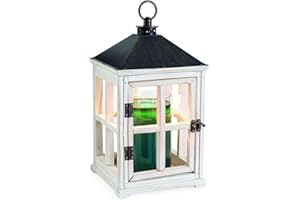 Candle Warmers Etc. White Wooden Farmhouse Candle Warmer Lantern – for Top-Down Warming & Flame-Free Fragrance