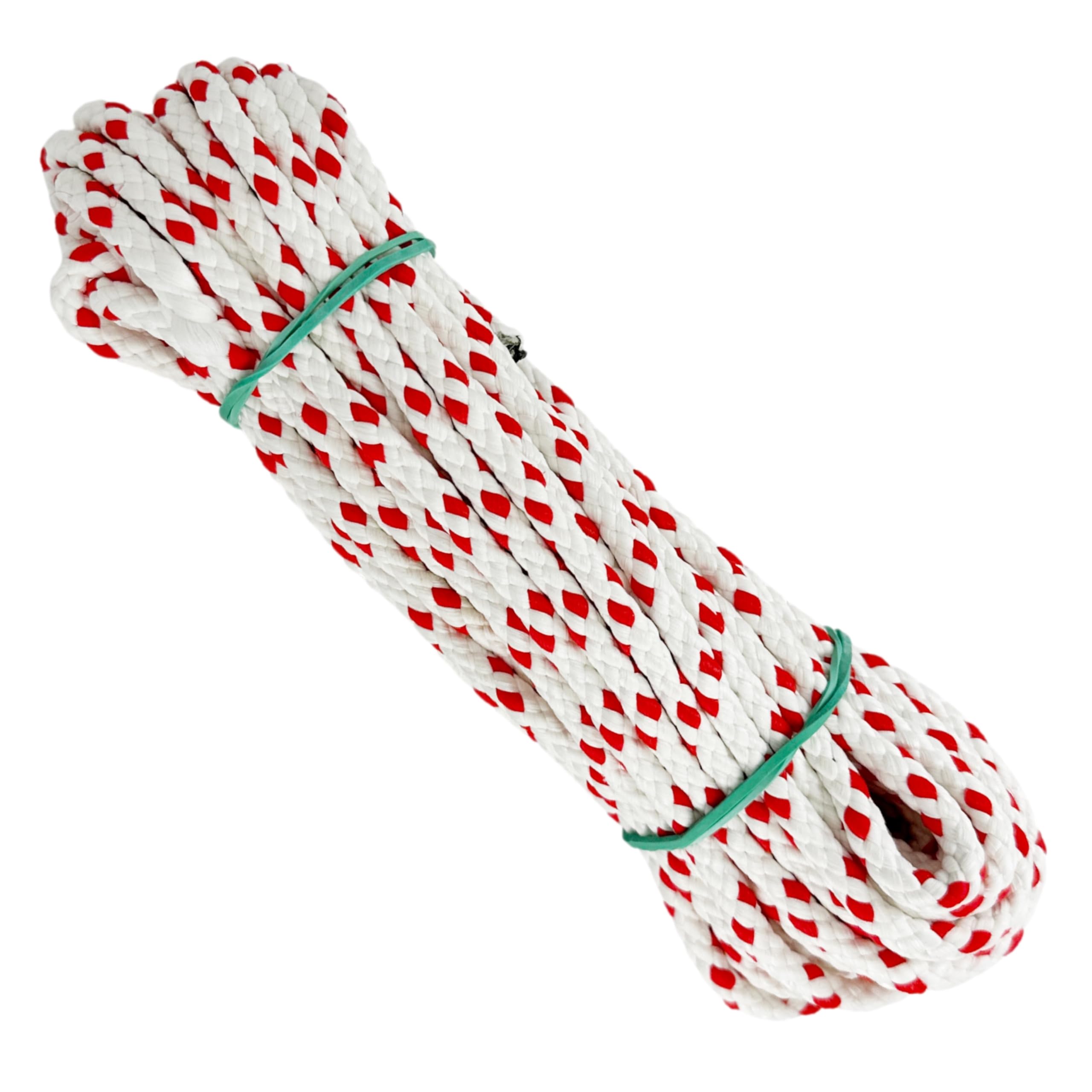 Matte Polyester Rope Cord. 6MM * 10M, Made in Spain, for Awnings, Camping, Banners. White with Red