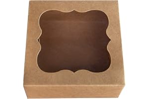 ONE MORE 6"x6"x3"Brown Bakery Boxes with pvc Window for Pie and Cookies Boxes Small Natural Kraft Paper Box 6x6x3inch,Pack of 12