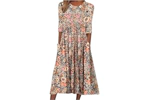 JPVDPA Summer Dresses for Women 2023 Causal Short Sleeve Pockets Dress Floral Print Crewneck High Waist Flowy Midi Dress