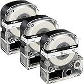 Replacement for Epson LABELWORKS Label Maker Tape 12mm 1/2" | LK-4WBN LC-4WBN 4WBN9 SS12KW, Compatible with Epson LabelWorks LW-400 LW-300 LW-PX400 LW-C610PX, 3-Pack