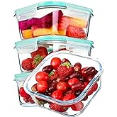 YEBODA Glass Food Storage Containers with Airtight Snap Locking Lids BPA Free Meal Prep Container Set For Home Kitchen Restaurant - Freezer, Microwave, Oven, Dishwasher Safe [28oz, 4 Pack]