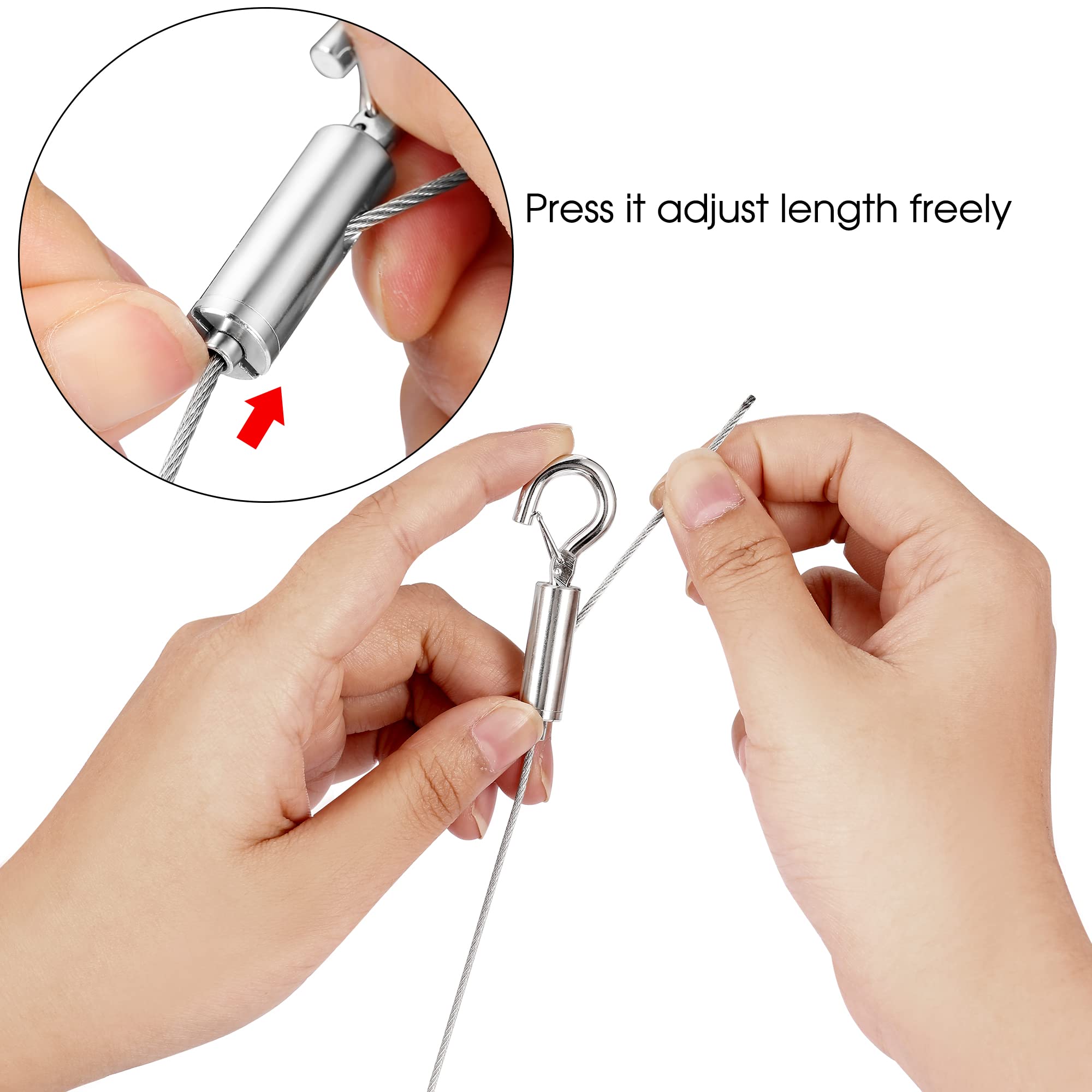 SIDENUO Adjustable Picture Hanging Wire 2PCS Mirror Frame Kit 2m x1.5mm Heavy Duty Stainless Steel Rope for Mirror Hanging Hardware,Light Lamp,Billboards,Basket Flowerpot Hold Up to 20kg