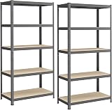 SONGMICS 5-Tier Heavy-Duty Shelving Units Set of 2 50x100x200 cm Misty Grey