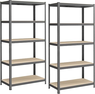 SONGMICS 5-Tier Heavy-Duty Shelving Units Set of 2 50x100x200 cm Misty Grey