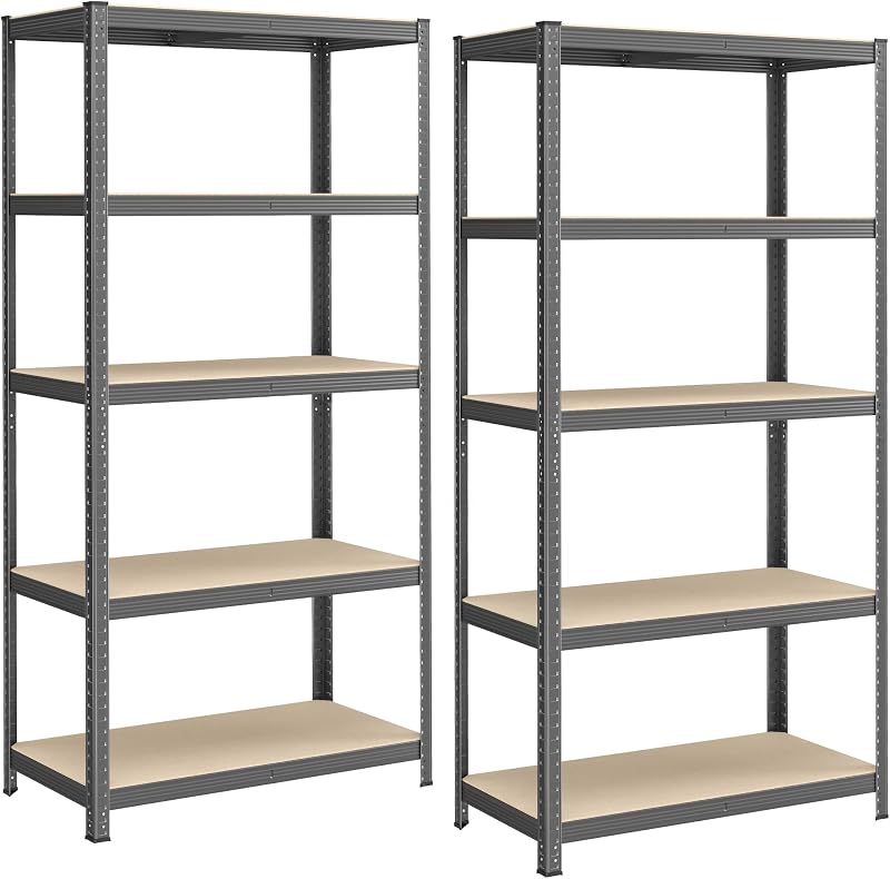 SONGMICS 5-Tier Heavy-Duty Shelving Units Set of 2 50x100x200 cm Misty Grey