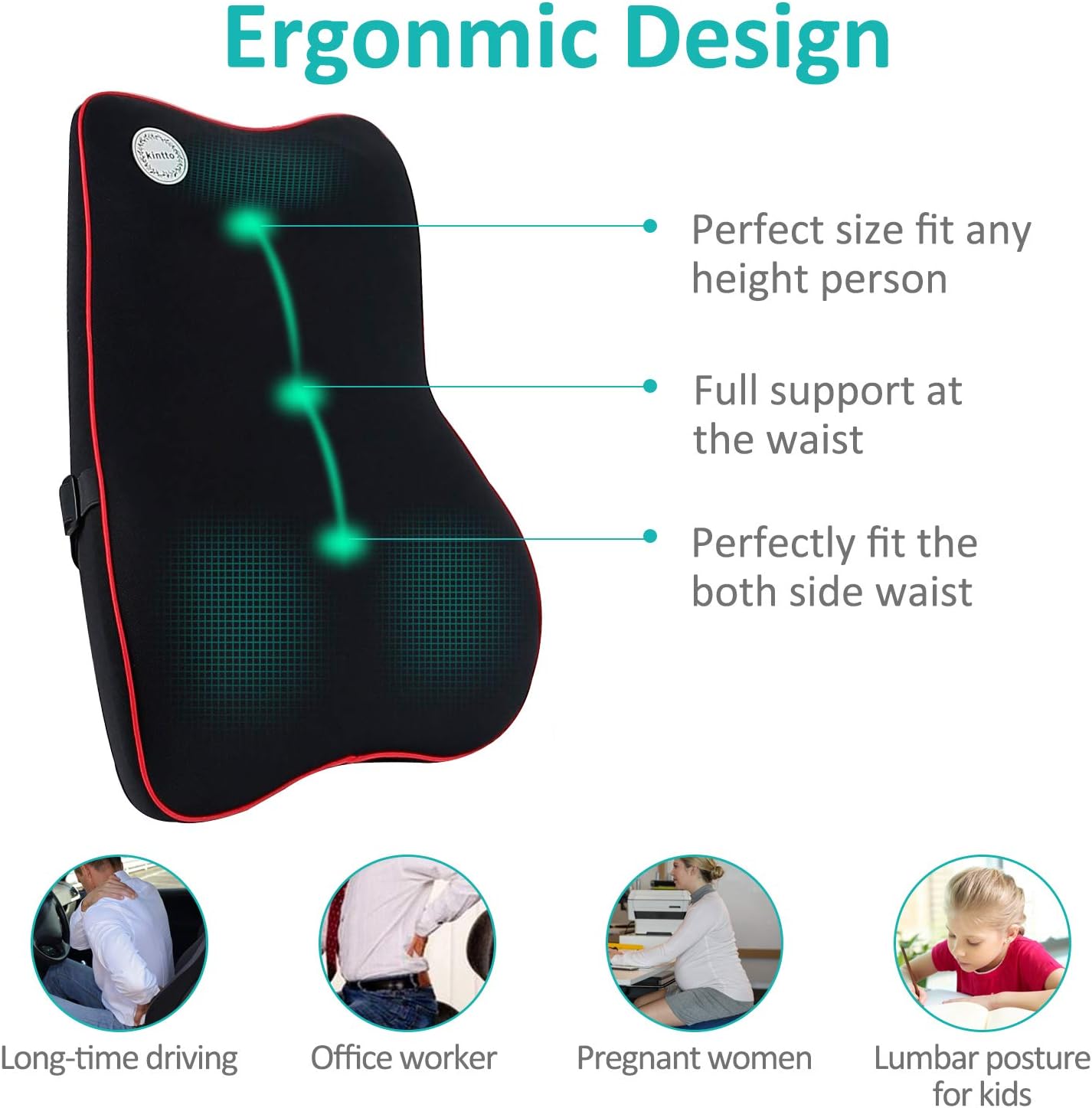 KINTTO Lumbar Support Pillow,Memory Foam Back Support Cushion with Breathable 3D Mesh Cover for Back Pain Relief Improve Posture,Orthopedic Backrest for Car Seat,Office Chair,Wheelchairs and Recliner.: Home & Kitchen