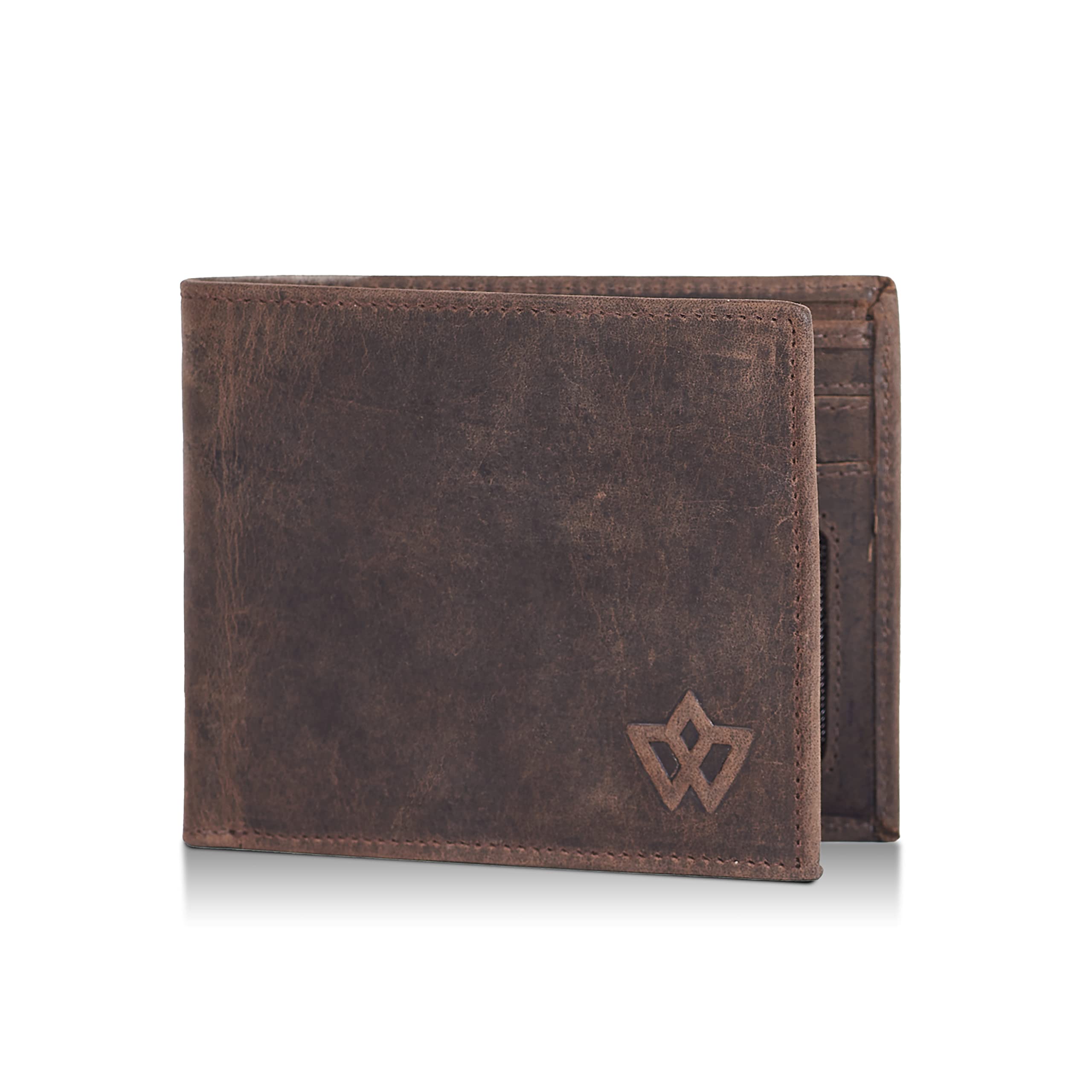 WASAMA Slim Leather Wallet for Men Black, Brown, Vintage Brown | Bi-fold, Coin Pocket, Minimalist | RFID Protection | The Space Saver 1 - Vintage Charms Brown