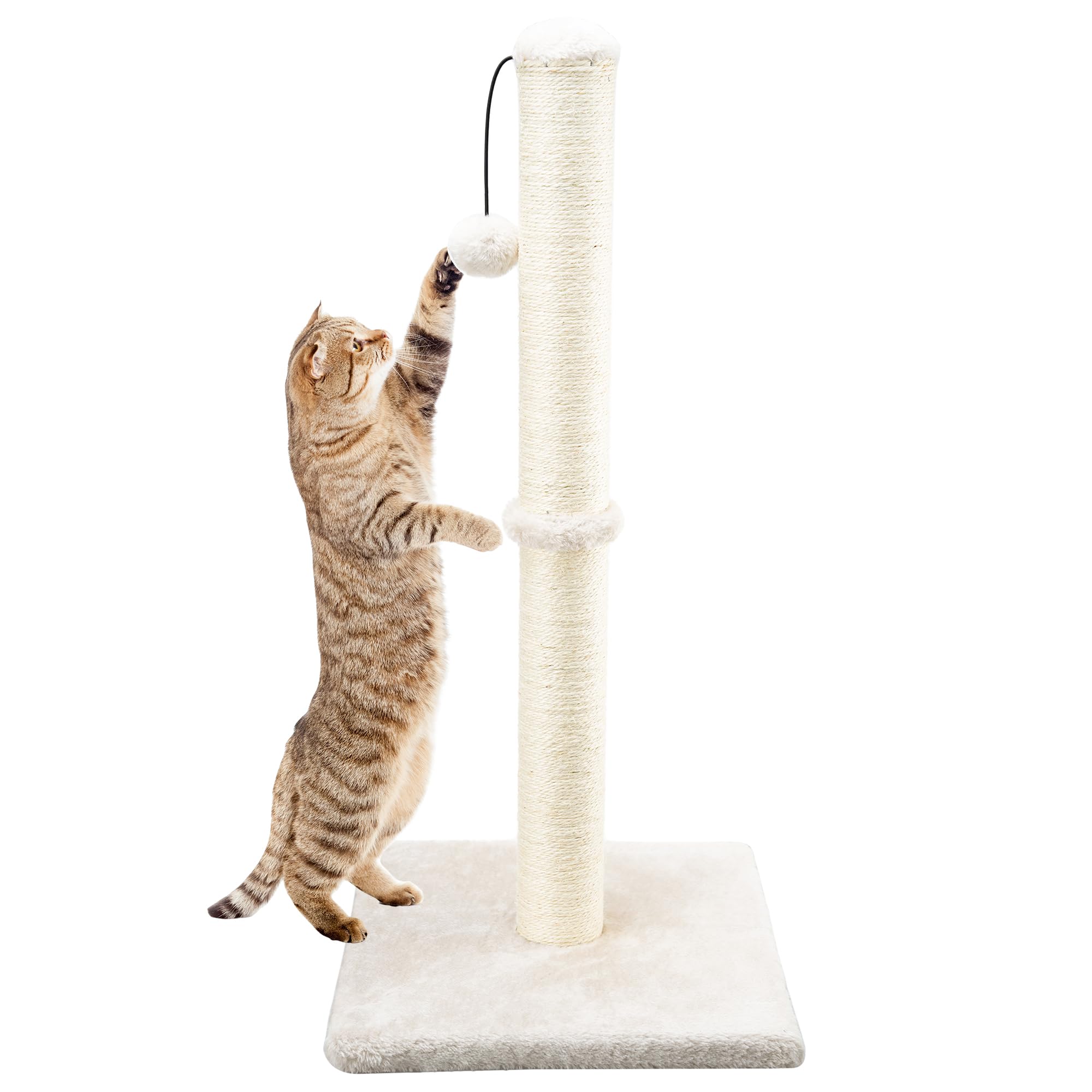 Photo 1 of Dimaka 29" Height Tall Cat Scratching Post, Claw Scratcher with Sisal Rope and Covered with Soft Smooth Plush, Vertical Scratch [Full Strectch] for Standard Size Cats. (Beige)  