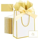 Ethhqu 12 Pack Small Gift Bags with Handles Include Tissue Papers & Cards, 9x7x3.15'' Thank You Gift Bags for Birthday, Baby Shower, Wedding, Bridesmaids, Anniversary (White and Gold)