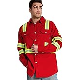 SRsafety Hi Vis FR Shirts for Men,7.0oz Long Sleeve FR Work Shirts,100% Cotton High Visibility Fire Shirt