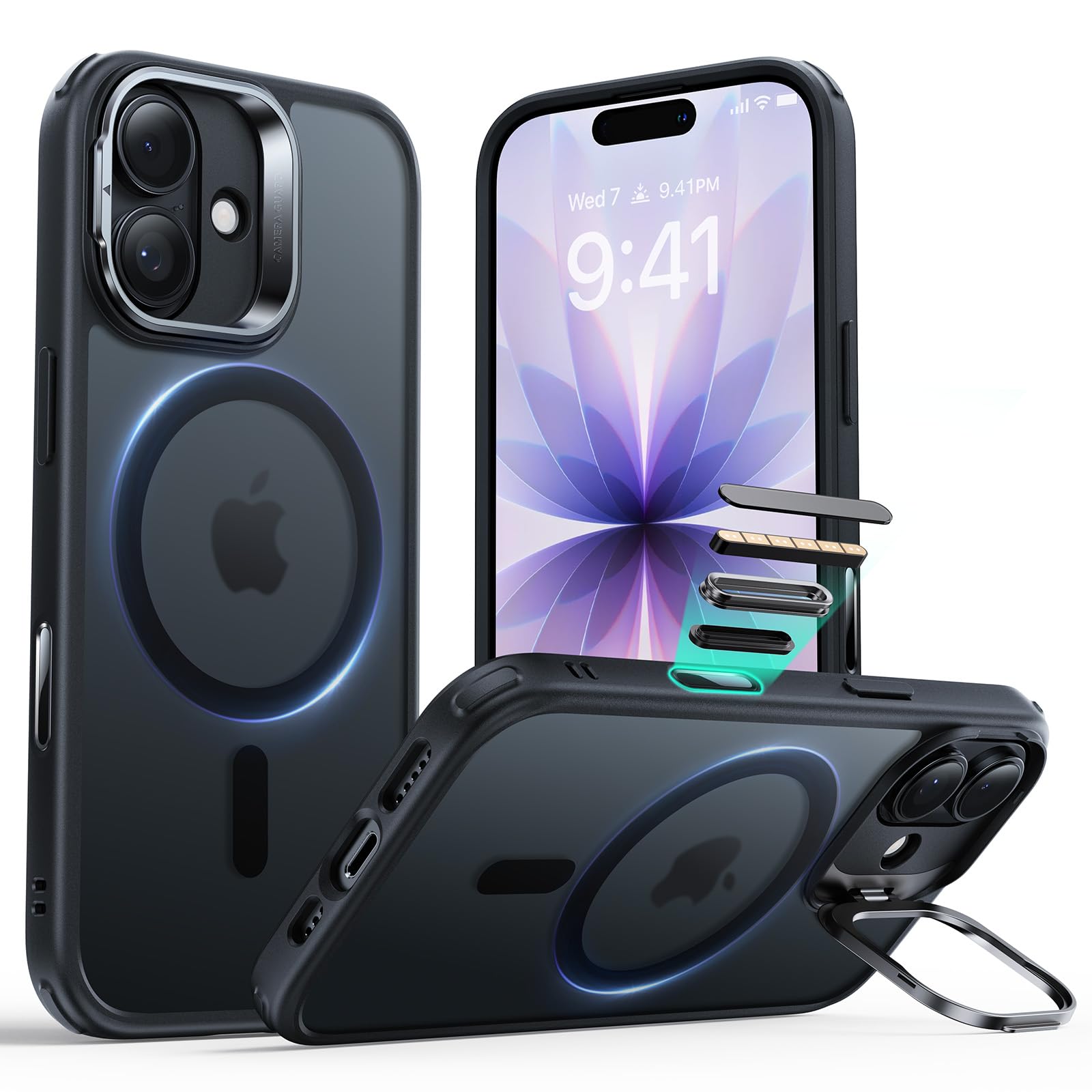 Photo 1 of ESR for iPhone 17 Case with Stand, Camera Control Cover Compatible with MagSafe, Military-Grade Drop Protection Magnetic Phone Case for iPhone 17, Scratch-Resistant Back Cover,Frosted Black