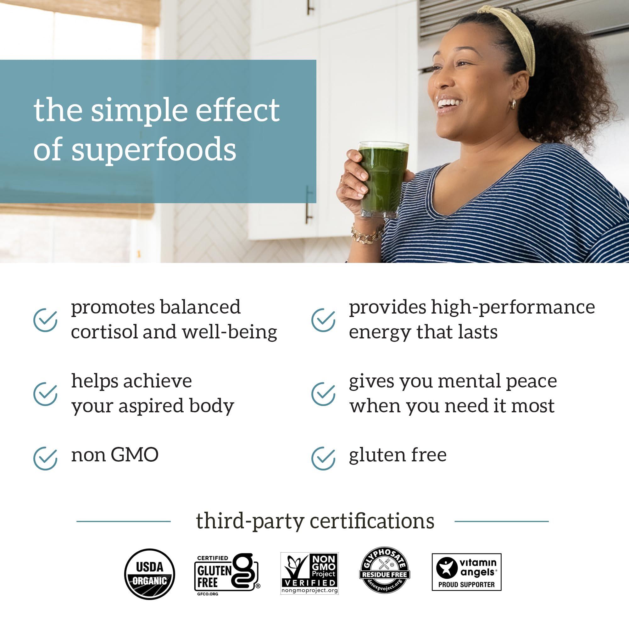 Organifi Green Juice - Organic Superfood Powder - 180-Day Supply - Organic Vegan Greens - Helps Decrease Cortisol - Provides Better Response to Stress - Supports Weight Control - Total Body Wellness