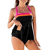 XUNYU Tankini Swimsuits for Women Tummy Control Two Piece Bathing Suit High Waisted Full Coverage Swimwear Modest Swim Suit