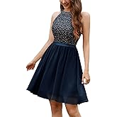 Dressystar Women's Sequin Short Prom Dress Sparkly Halter Tulle Cocktail Party Homecoming Dresses
