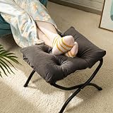 HollyHOME Foot Stool Foldable Velvet Ottoman with Metal Legs Dark Gray view 8