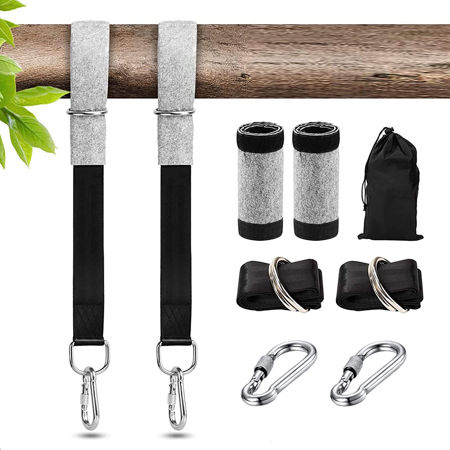 xocome Tree Swing Hanging Kit - Holds up 1700 LBS 9.8ft Polyester Fiber Straps with 2 Tree Protectors Pads + 2 Carabiners, Perfect for Child Swing, Hammock, Hanging Kit Straps