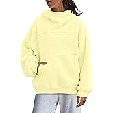 Yanekop Womens Sherpa Pullover Hoodies Fuzzy Fleece Jacket Oversized Mock Neck Sweater Warm Winter Coat with Pockets