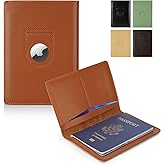Full Grain Leather AirTag Passport Holder Wallet Cover for Men and Women Travel, Passport Holder with AirTag Slot Passport Wallet, Travel Essentials Genuine Leather Passport Cover Gifts (Brown)