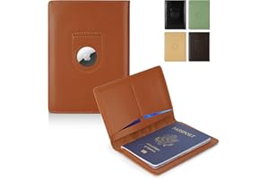 KICOROINY Full Grain Leather AirTag Passport Holder Wallet Cover for Men and Women Travel, Passport Holder with AirTag Slot Passport Wallet, Travel Essentials Genuine Leather Passport Cover Gifts (Brown)