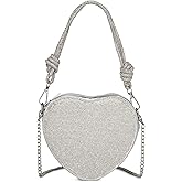 CALLPIONEER Evening Bag for Women, Silver Purse Heart Shaped Purse Crossbody Bags Shoulder Handbag for Formal