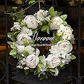 Floroom Floral Wreath, Artificial White Peony Wreath, 15"-16" Front Door Decorations Wall Decor