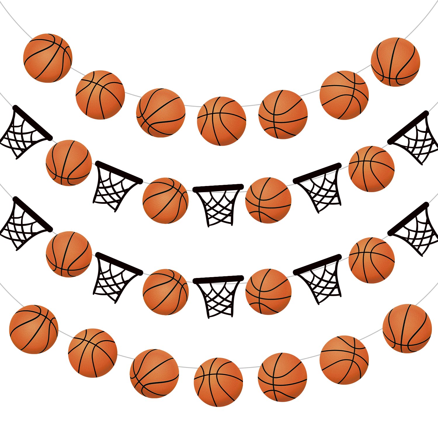Basketball Party Decorations, 4 Pcs No-DIY Basketball Decorations for Party Banners, Basketball Decor Sports Theme Party Paper Garland, Basketball Decorations Basketball Birthday Party Slam Dunk Game