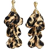 Statement Leopard Print Petal Drop Earrings Boho Floral Dangle Ear Jewelry Vintage Long Tassel Stud Earrings for Women