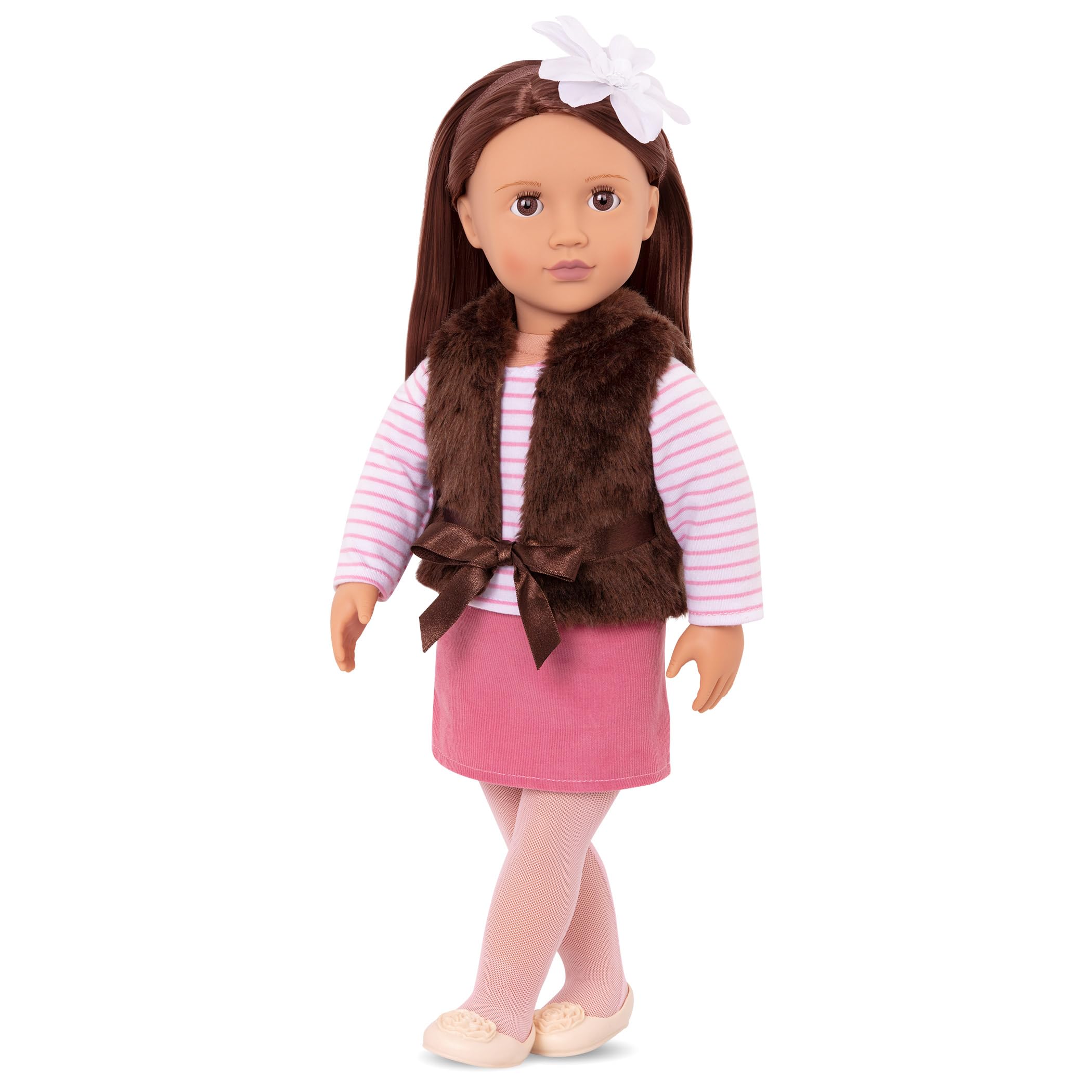Our Generation – 18-Inch Fashion Doll – Lifelike Brown Eyes & Brunette Hair – Faux – Fur Vest Outfit – Pretend Play 3+ Years – Sienna
