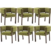 Wahson Barrel Wood Dining Chairs Set of 6, Farmhouse Green Velvet Kitchen Chairs with Natural Hardwood Legs, Upholstered Acce