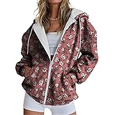 Biacolum Womens Hooded Sweatshirt Floral Print Zip Up Fleece Lined Casual Hoodies Comfy Long Sleeve Coatwear with Pockets