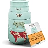 Pavilion Gift Company - 'Live Simply Bee, Chicken, Pig, and Cow' - 4-Piece Stoneware Measuring Cups Set, Sturdy Farmhouse-Style Kitchenware for Home Baking, Cooking, Gifting - Teal, 8 Ounces