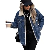 Women's Long Oversized Jean Jacket Sherpa Fleece Lined Trucker Denim Coat | Trendy Y2K Denim Jacket 2026, Going Out Jacket, Oversized Baggy,Fall Outfit,Button-Down Cute Jean Jacket,Girls &amp; Ladies